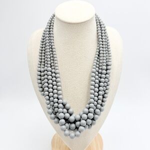 Vintage Multi-Strand Grey Beaded Statement Necklace with Gold Clasp